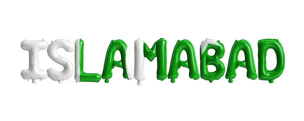 3d illustration of Islamabad capital balloons with Pakistan flags color isolated on white - Foto, Imagen