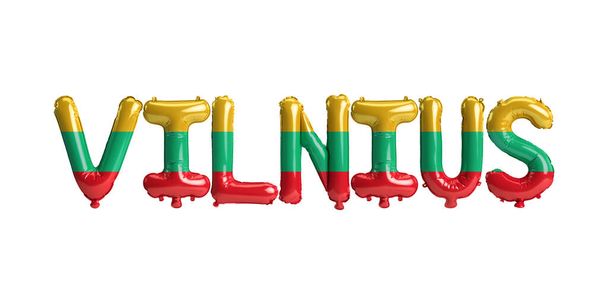 3d illustration of Vilnius capital balloons with Lithuania flags color isolated on white - Photo, Image