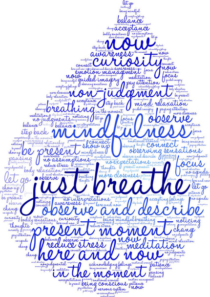 Just Breathe word cloud on a white background.  - Vector, Image