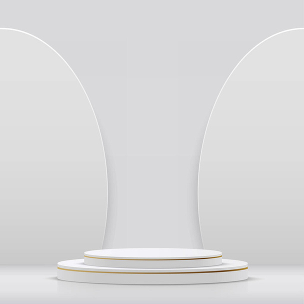 Habitación de estudio abstracta con podio pedestal de color blanco y dorado. Ilustración vectorial - Vector, Imagen