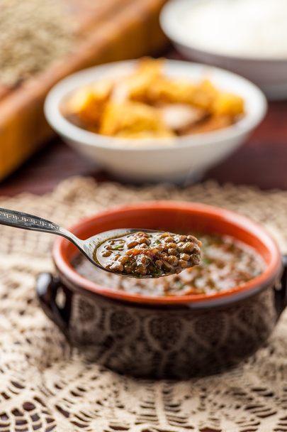 Lentil soup with spoon - Valokuva, kuva