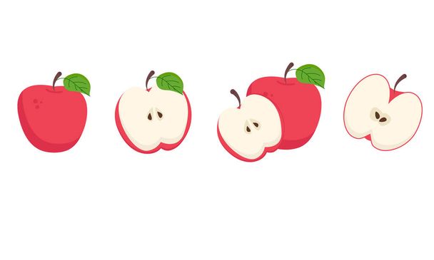A set of different apples, a cut and a half - Vetor, Imagem