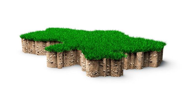 Геологический поперечный сечение почвы с зеленой травой 3d иллюстрации - Фото, изображение