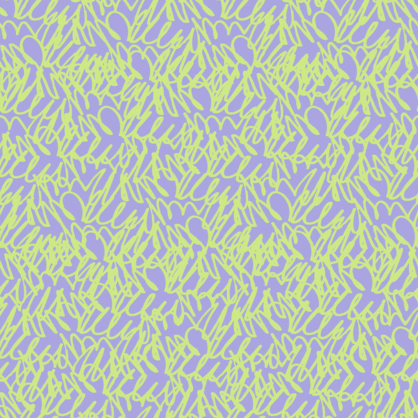 Seamless monochrome oscillogram-like pattern with curved lines on Violet background. Endless repeating hand drawn pattern made by felt tip pen for surface design and other design projects - Vector, Image