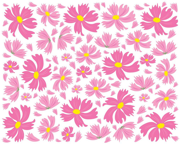 Symbol of Love, Illustration Background of Bright and Beautiful Pink Cosmos Flowers or Cosmos Bipinnatus - Вектор, зображення