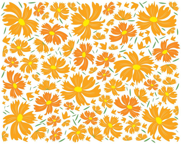 Symbol of Love, Illustration Background of Bright and Beautiful Orange Cosmos Flowers or Cosmos Bipinnatus Isolated on White Background - Vektor, Bild
