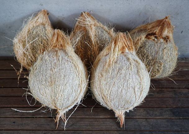 Indonesian kansalaiset jalostavat tämän vanhan kookospähkinän kueh 'ksi tai vanukkaaksi jne.. - Valokuva, kuva