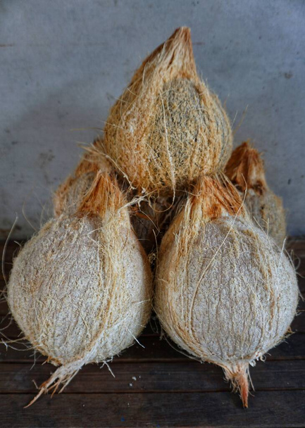 This old coconut will be processed by indonesian citizens into kueh or pudding etc. - Foto, Imagem