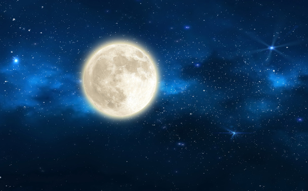 nacht sterrenhemel maan maanlicht nevel donker blauw natuur landschap weer voorspelling kosmische achtergrond  - Foto, afbeelding