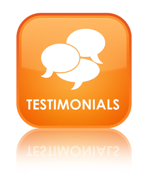 Testimonials (chatting icon) glossy orange reflected square button - Photo, Image