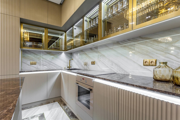 Luxury Kitchen Design, italian marble and granite countertop - Φωτογραφία, εικόνα
