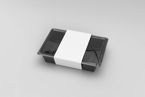 Порожній пластиковий одноразовий харчовий контейнер макет, прозора кришка ізольована на білому тлі. 3D візуалізація. Mock-up.Front перегляд
. - Фото, зображення