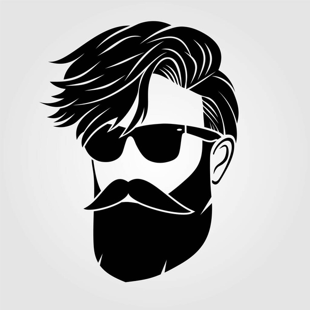 Homens barbudos em óculos de sol, ícone de rosto hipster  - Vetor, Imagem