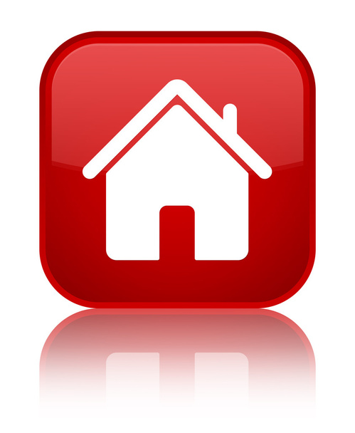 ホーム アイコンは、光沢のある赤い四角ボタンに反映 - 写真・画像