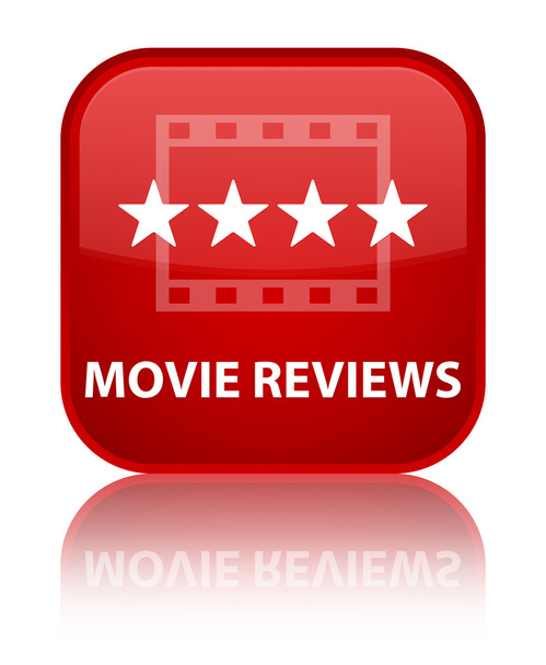 Movie reviews glossy red reflected square button - Photo, Image
