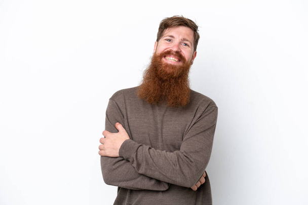 Punapää mies parta eristetty valkoisella taustalla nauraa - Valokuva, kuva