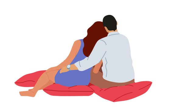 Kochająca para przytulanie siedzi na kratę, mężczyzna i kobieta Obejmuje, Happy Lover Relations, Randki, Happy Lifestyle - Wektor, obraz