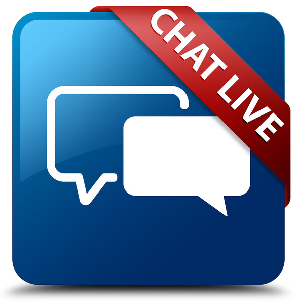 Chat live (chat bubble icon) glassy red ribbon glossy blue square button - Photo, Image