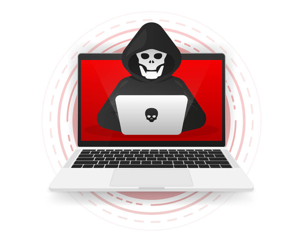 Hackerek és kiberbűnözők adathalászata, személyazonosság-lopás, jelszó, felhasználónév, dokumentum, e-mail és hitelkártya. Hacker logó. Vektorillusztráció. - Vektor, kép