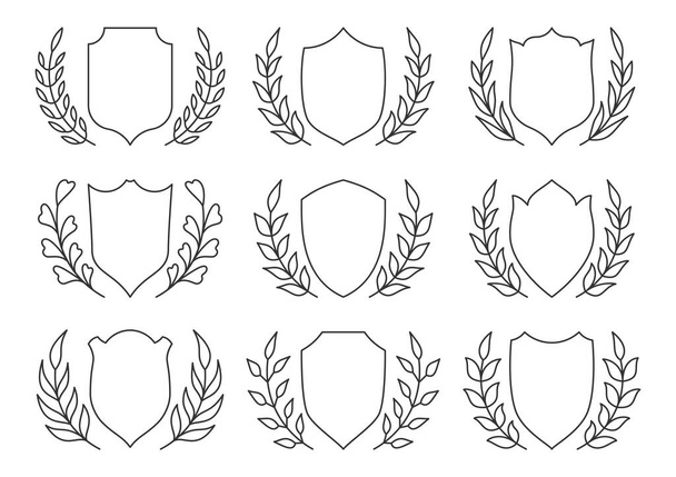 Shield wreath heraldic banner logo black line set - Vektor, kép
