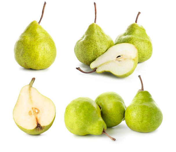Set of ripe green pears isolated on white  - Фото, изображение