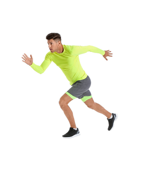 Sporty male runner on white background - Zdjęcie, obraz