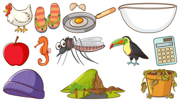 Animals and other objects on white background illustration - Vektor, Bild