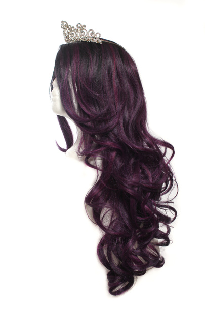 Fekete és piros hosszú hullámú Wig a próbabábu fej tiara - Fotó, kép