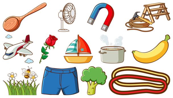 Different objects on white background illustration - Vettoriali, immagini