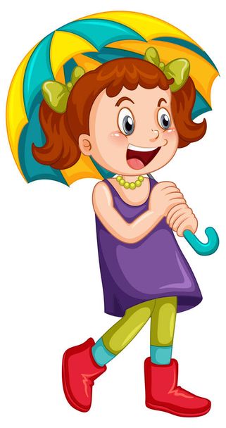 Χαριτωμένο κορίτσι κρατώντας μια εικόνα ομπρέλα - Διάνυσμα, εικόνα