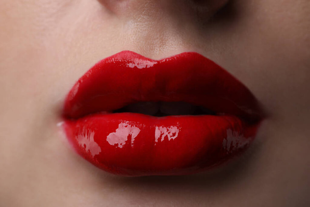 Young woman with perfect lips makeup, closeup - Φωτογραφία, εικόνα