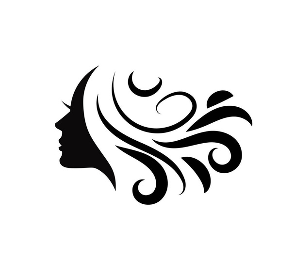 Salon Haar und Schönheit Logo Vorlage Silhouette Frau potrait - Vektor, Bild