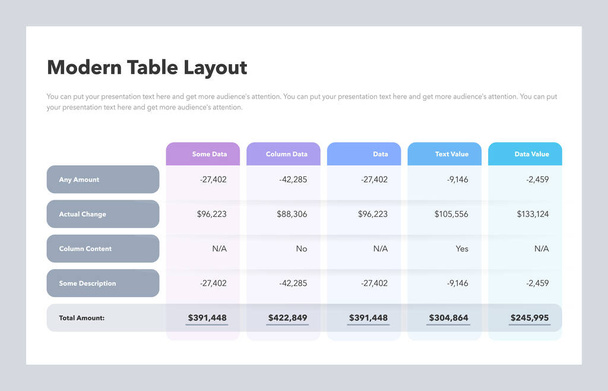 Modern table layout template with a total amount row. Flat design, easy to use for your website or presentation. - Vektor, Bild