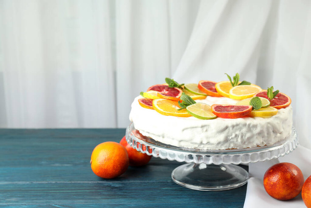 Concept of tasty dessert with meringue pie with citrus, space for text - Φωτογραφία, εικόνα