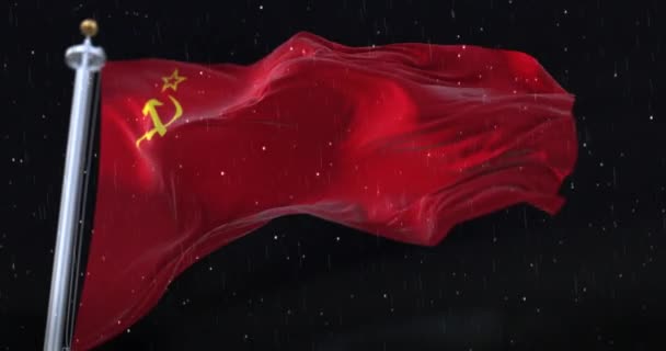 Sovjet-Unie Vlag Zwaaien met regen en sneeuw in de nacht. Lijn - Video