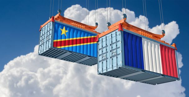 Cargo containers with France and Democratic Republic of the Congo national flags. 3D Rendering - Fotografie, Obrázek