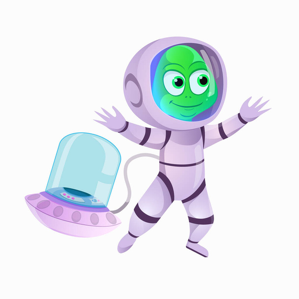 Cute alien flying in an astronaut suit on white background. - Photo, image
