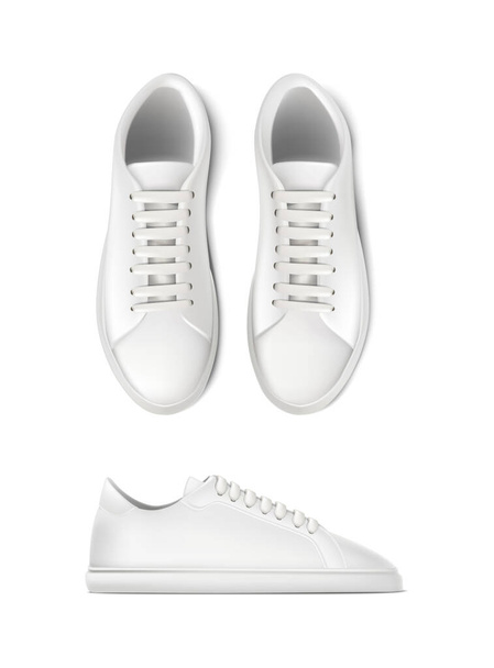 3d realistic vector icon. Set of running sneakers shoes in white color. Side and top view. - Vector, Image