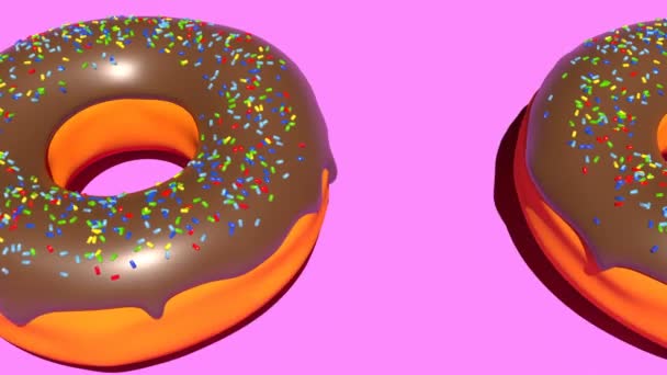Kleurrijke chocolade donut op roze achtergrond in staat om naadloze lus - Video
