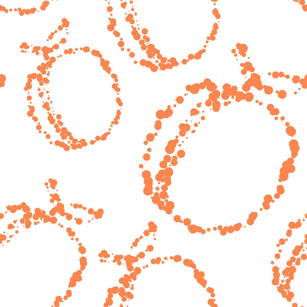 Vector. Geometrische naadloze patroon. Sappige abrikoos, perzik, bestaande uit stippen van verschillende grootte, stippellijn. Gespot abstracte fruitige zomerse achtergrond. Ontwerp voor papier, omslag, stof, interieur - Vector, afbeelding