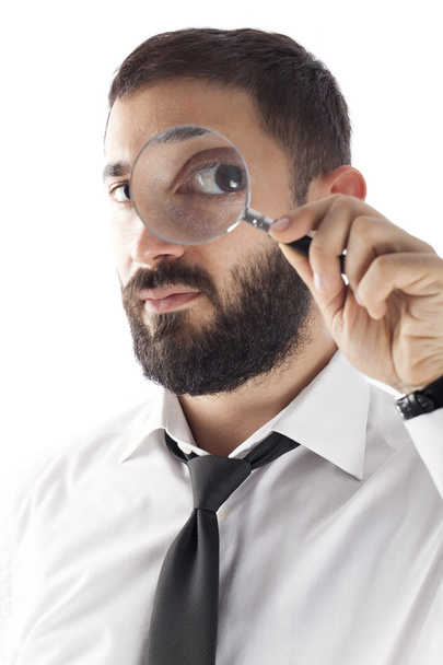 Bearded Businessman with Magnifier Glass - Fotoğraf, Görsel