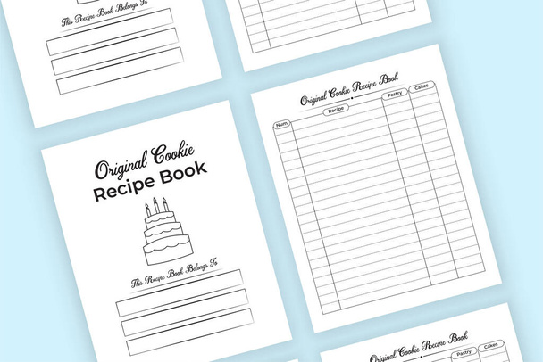 Cookie recipe KDP interior log book. Cookie-making journal and cake recipe tracker template. KDP interior notebook. Cookie recipe information tracker and cake ingredients checker. - Vector, Image