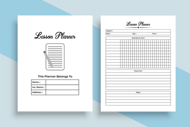 Lesson planner KDP interior journal template. Daily class notes tracker and study information checker template. KDP interior log book. Student's lesson planner and goal tracker interior. - Vektor, Bild