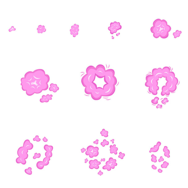 Vue de dessus ciel nuages rose ensemble. Illustration vectorielle isolée sur fond blanc pour animation comique mouvement graphisme. PSE10 - Vecteur, image