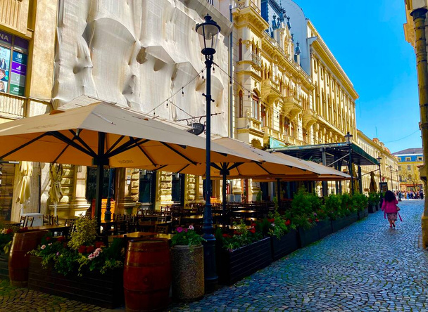 The street view of the historic restaurant Caru' cu Bere from the old town of Bucharest - Valokuva, kuva
