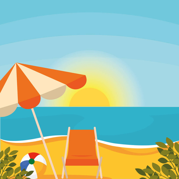 Poster umbrella beach landscape vector illustration - Vettoriali, immagini