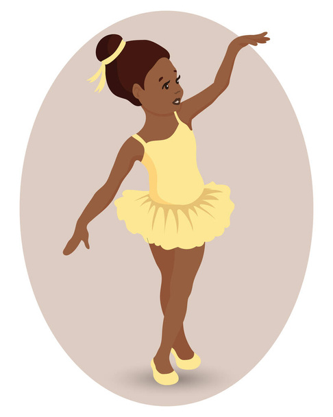Ilustración, una pequeña bailarina con un vestido amarillo y zapatos puntiagudos. Bailarina. Impresión, clip art, ilustración de dibujos animados - Vector, Imagen