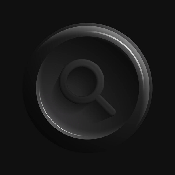 Black Search Icon. Isolated 3D Magnifying glass Button - Διάνυσμα, εικόνα