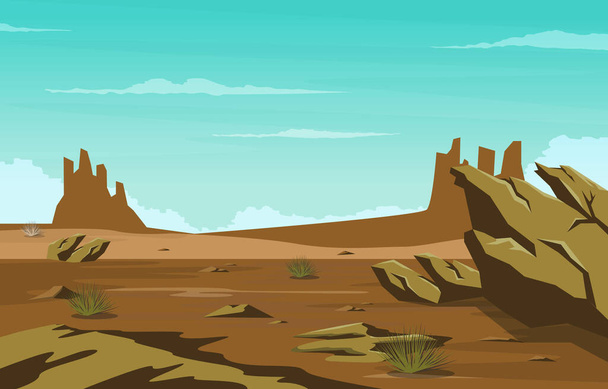 Horizon Sky Western American Rock Cliff Vast Desert Landscape Illustration - Vector, Image
