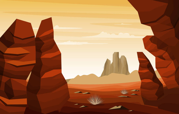 Horizon Sky Western American Rock Cliff Vaste Desert Landscape Illustration - Vecteur, image